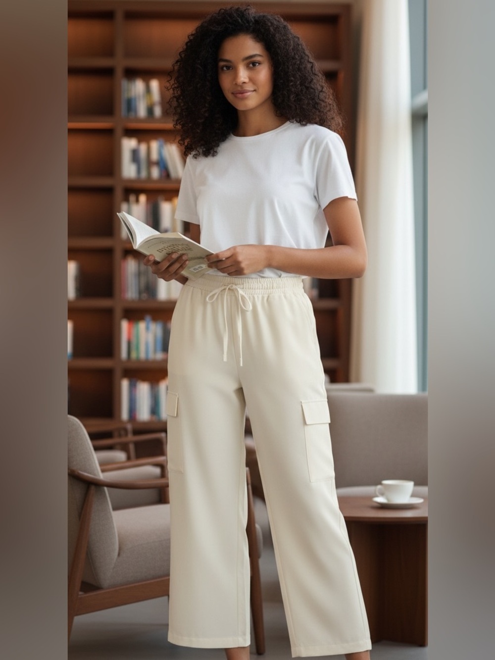 Athleta Cream Wide-Leg Cargo Joggers